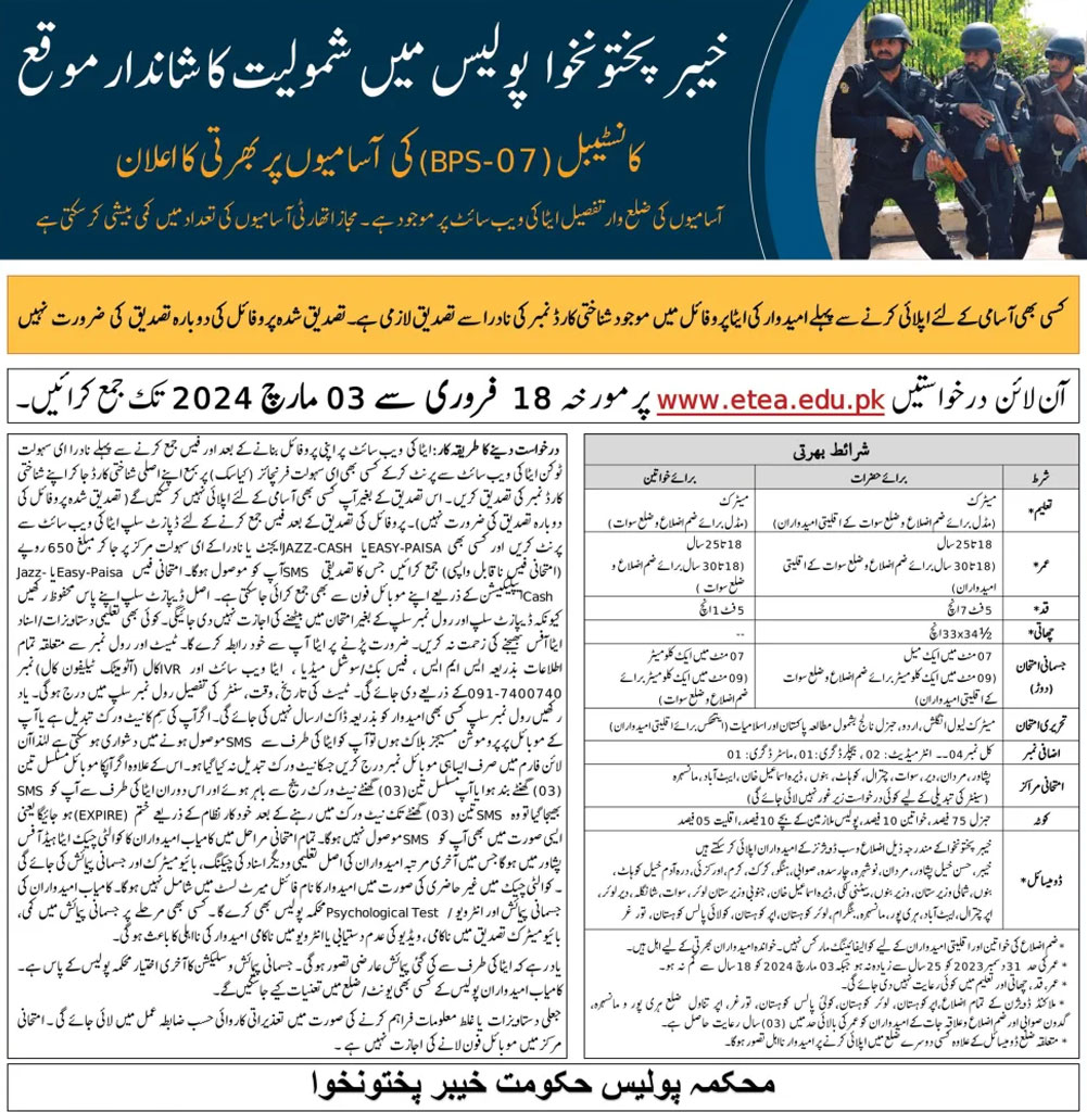 KPK Police Jobs 2024 Online Apply